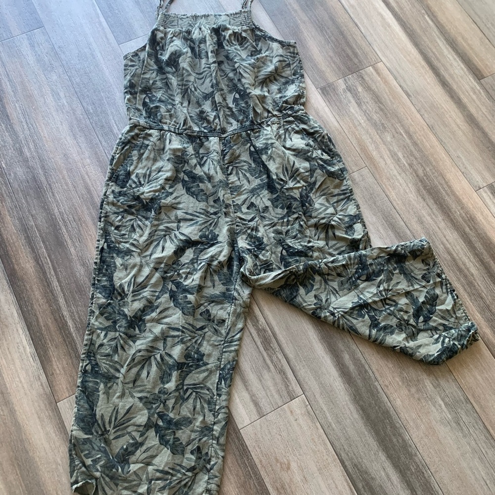 Old Navy Olive Green Leaf-Print Jumpsuit